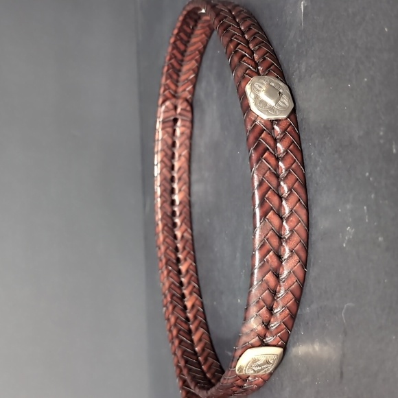 Brighton Men's Brown Braided Leather Belt with Silver Buckle, Size 32 M/L. - Picture 4 of 10